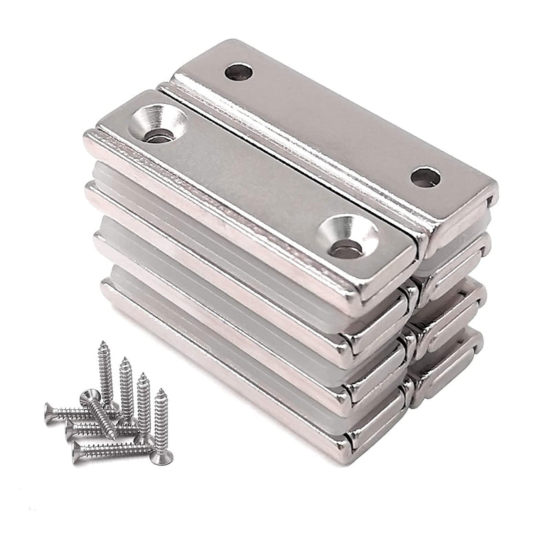 8 Pieces Strong Neodymium Rectangular Magnets 20 KG Force 40 x 13.5 x 5 mm with Countersunk Hole, Steel Capsule and Mounting Screws