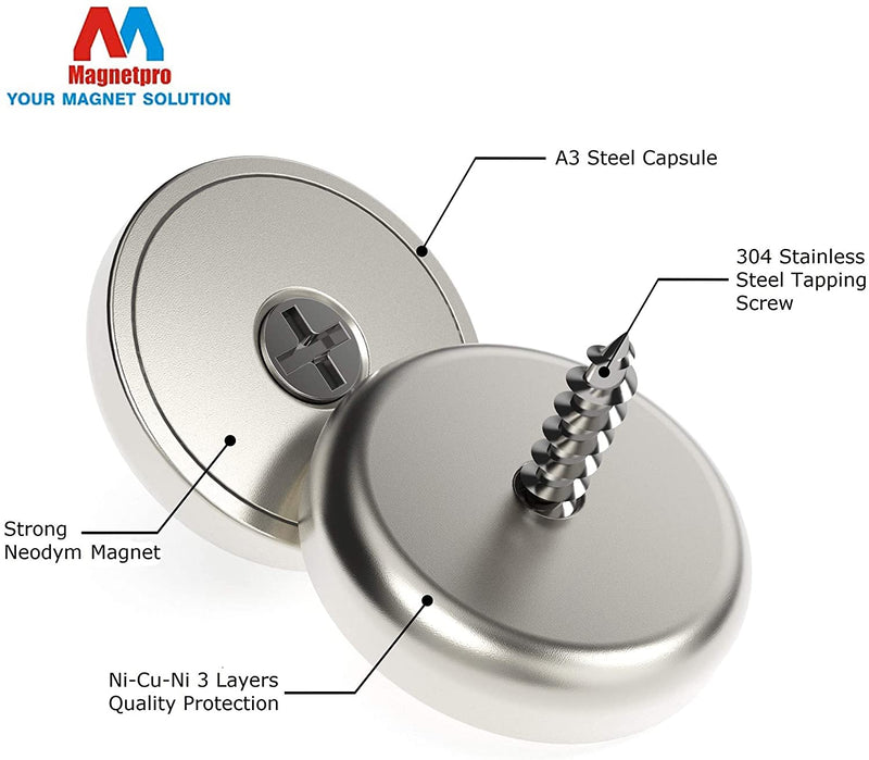 6 pieces Neodymium Disc Magnets 28 x 5 mm Super Strong 20 KG Pull Force with Steel Capsule and Screws