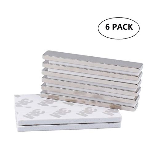 Magnetpro Forti magneti a barra al neodimio con adesivo biadesivo, magnete al neodimio in metallo delle terre rare - 60 x 10 x 3 mm, confezione da 6