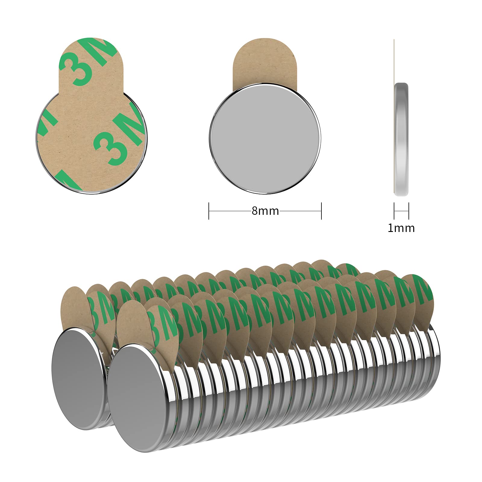 Magnete al neodimio Magnetpro 8x1 mm con punti autoadesivi magnetizzati in coppia Utilizzato esclusivamente per scopi didattici, di ricerca, professionali, commerciali e industriali