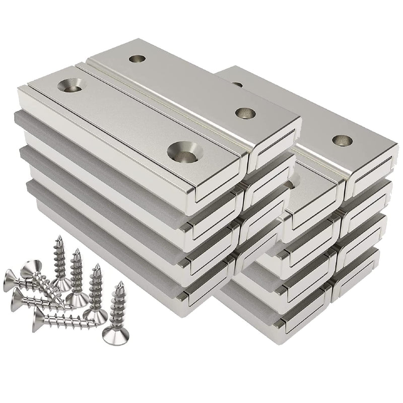Magnetpro 16 Stück Rechteckmagnete 20 KG Kraft 40 x 13,5 x 5 mm mit Loch und Stahlkapsel, Haushalt und Industrielle Topfmagnet mit Schrauben