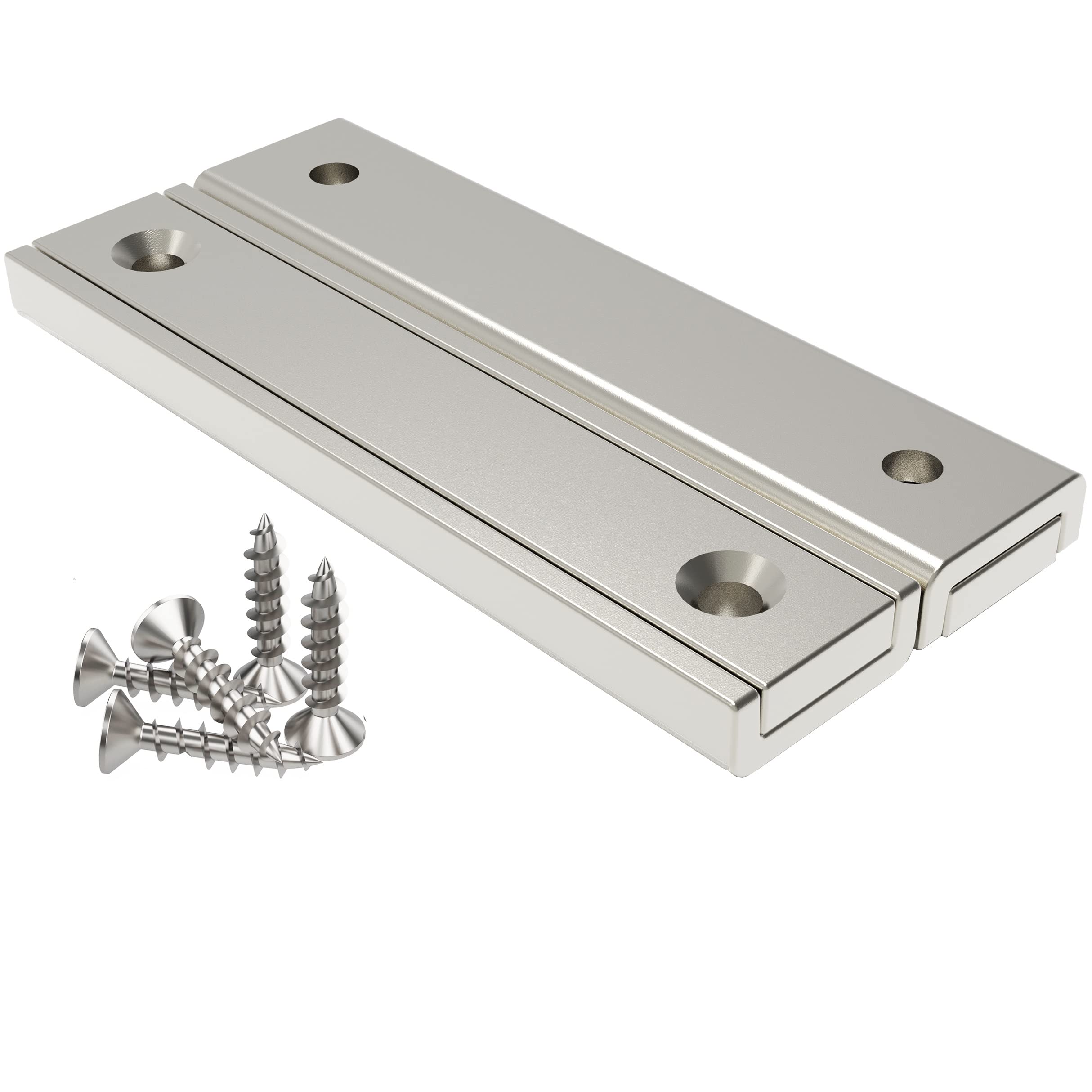 Magnetpro 2 piezas imanes rectangulares 30 kg de fuerza 60 x 13,5 x 5 mm con orificio y cápsula de acero, imán en recipiente doméstico e industrial con tornillos