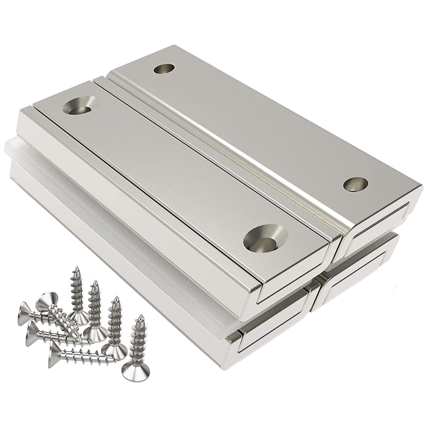 Magnetpro Pack de 4 imanes rectangulares 50 kg de fuerza 60 x 20 x 6 mm con orificio y cápsula de acero, imán en recipiente doméstico e industrial con tornillos