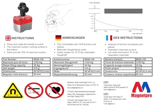 Magnetpro Imán de interruptor multiusos, sistema magnético conmutable de fuerza de extracción de 220 lb, imán de encendido/apagado para elevación, posicionamiento de trabajo y soldadura, filtración de líquidos, automatización, separación de metales