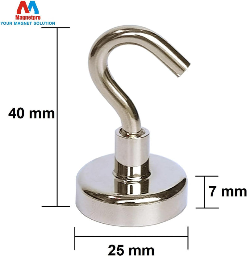 Magnetpro Magnetic Hooks, 60+LBS Large Opening Hook CNC Machined Base,Ideal for Cruise,Grill,Towel,Kitchen Indoor Hanging (Pack of 6)