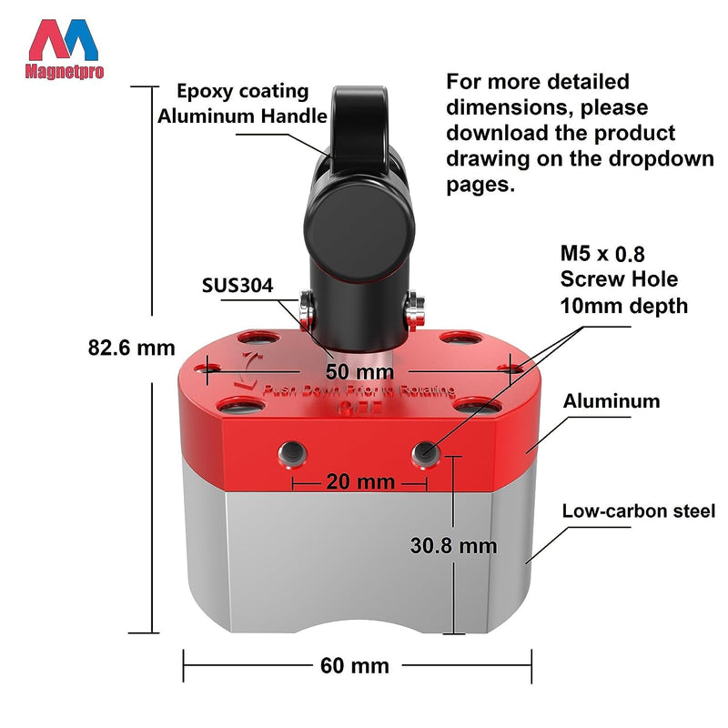 Magnete multiuso Magnetpro, sistema magnetico commutabile con forza di trazione da 220 LB, magnete on/off per sollevamento, posizionamento di lavoro e saldatura, filtrazione di liquidi, automazione, separazione dei metalli