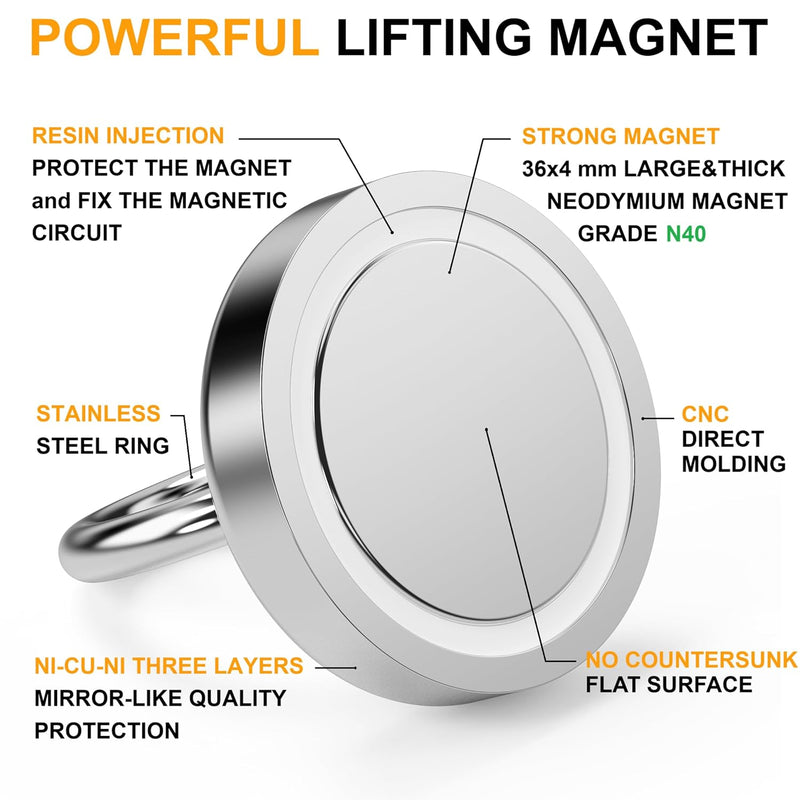 Magnetpro Starke Magnete mit Ring, 120 Pfund Zugkraft, starker Neodym-Magnet, robust, Durchmesser 1,42 Zoll, Seltenerd-Magnete mit Ringschraube, 6 Stück