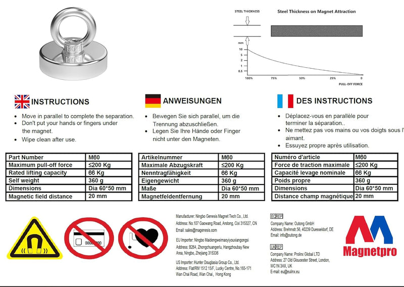 Magnetpro Fishing Magnet, 440 Lbs Pulling Force Strong Neodymium Magnet Heavy Duty, Rare Earth Magnets with Eyebolt, Diameter 2.36 inches for Magnetic Fishing, Hunting, Retrieving in River