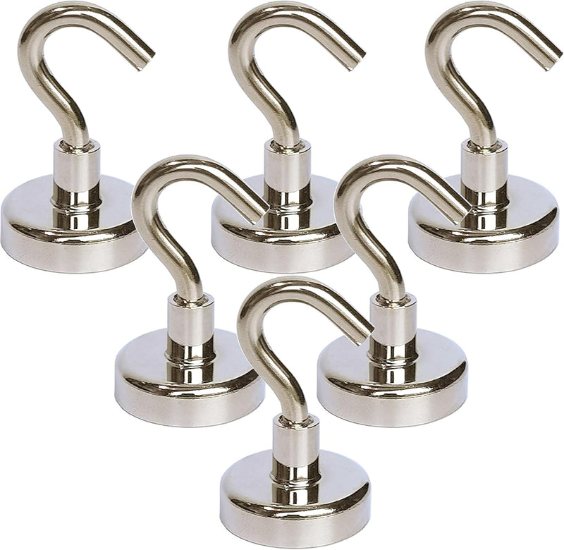 Magnetpro Magnetic Hooks, 60+LBS Large Opening Hook CNC Machined Base,Ideal for Cruise,Grill,Towel,Kitchen Indoor Hanging (Pack of 6)