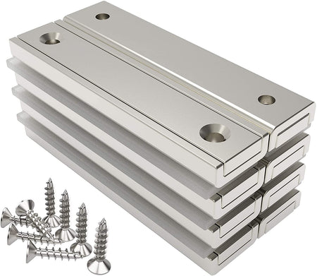 8 pieces Neodymium Rectangular Pot Magnets 60 x 13.5 x 5 mm 30 kg Force with Countersunk Hole and Screws