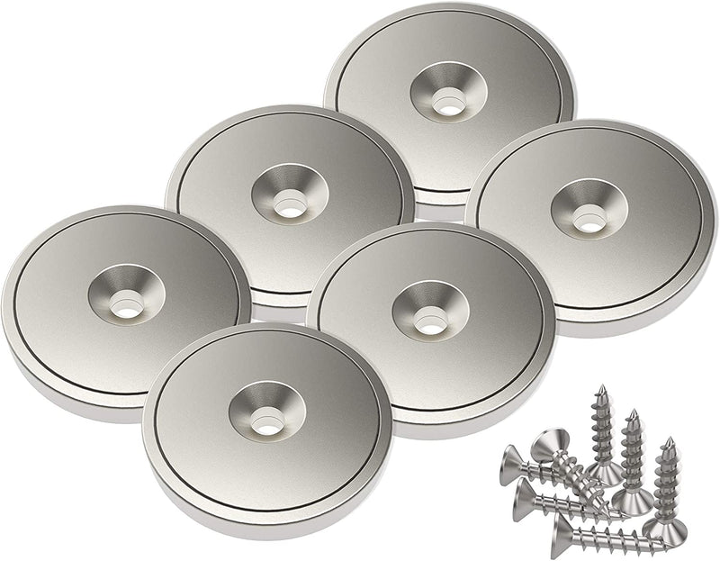 Imanes de disco de neodimio de 6 piezas 28 x 5 mm Fuerza de tracción súper fuerte de 20 KG con cápsula de acero y tornillos