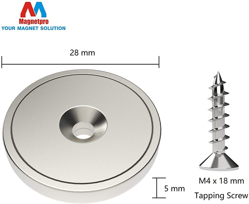 Imanes de disco de neodimio de 6 piezas 28 x 5 mm Fuerza de tracción súper fuerte de 20 KG con cápsula de acero y tornillos