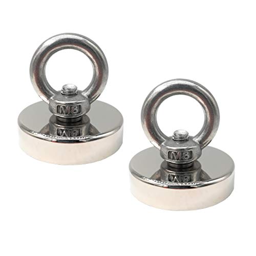 Magnetpro 177 LB (80KG) Pulling Force Fishing Magnets, 48 mm Diameter Super Powerful Big Round Neodymium Magnet, for Magnet Fishing and Salvage in River (Pack of 2)