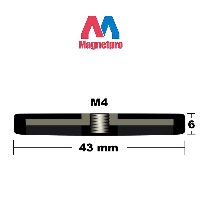 Magnetpro 4 Stück Starke gummiert Magnete Anti-Rutsch, Größe: Ø43mm 10 kg Haftkraft, Magnetischer Montagesockel für Lichtleisten und zusätzliche Spiegel den Außenbereich