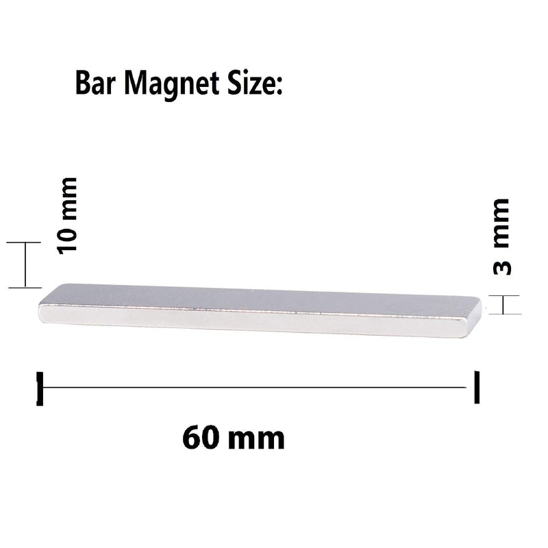 Magnetpro 6 Stück Stabmagnete 4.5 KG Kraft 60 x 10 x 3 mm mit Doppelseitigem Klebstoff