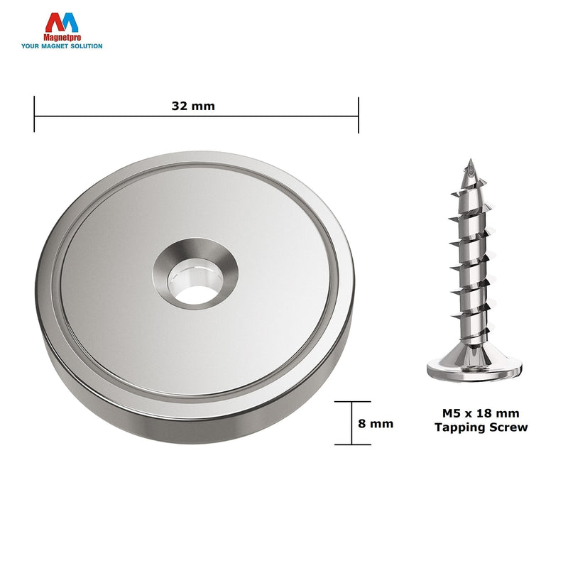 Magnetpro 6 dischi magnetici con capsula 40 kg forza di trazione 32 x 8 mm, magnete con base in acciaio con viti